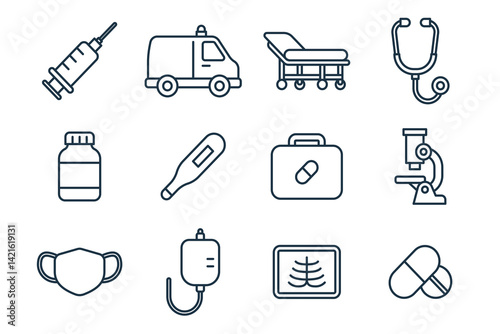 Healthcare and medicine icon pack in line style. Modern and minimalist health icon