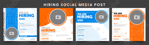 We Are Hiring Recruitment Open Job Vacancy Design Vector Social Media Post Template. We Are Hiring a Job Vacancy for Square Web Banner Layout Featuring Corporate Style, Discussion, Elegant Layout.
