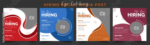 We Are Hiring Recruitment Open Job Vacancy Design Vector Social Media Post Template. We Are Hiring a Job Vacancy for Square Web Banner Layout Featuring Corporate Style, Discussion, Elegant Layout.