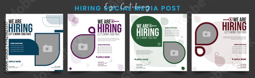 We Are Hiring Recruitment Open Job Vacancy Design Vector Social Media Post Template. We Are Hiring a Job Vacancy for Square Web Banner Layout Featuring Corporate Style, Discussion, Elegant Layout.