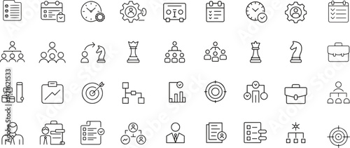 Business and Management Line Icon Set. Strategy, Leadership, Planning, Corporate, Conference, Icons. Vector Illustration