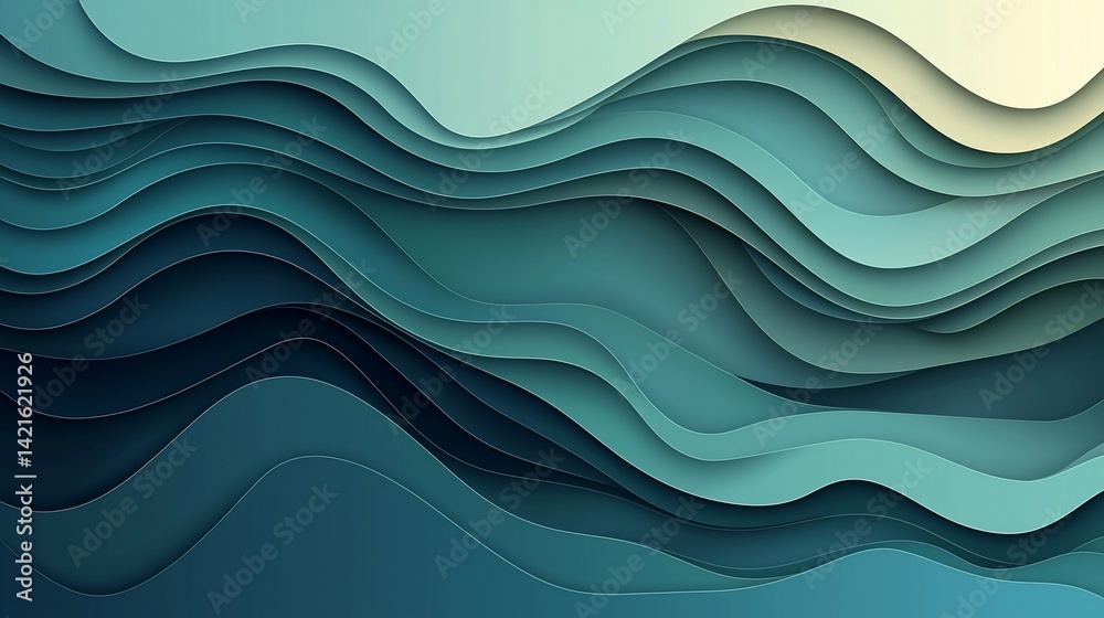 Fototapeta premium Abstract teal wavy ocean layers background design