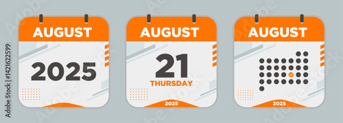 Modern Calendar icon. August. 2025 21 day. The concept of waiting for an important date. Day calendar with date August 21. Cheklist day calendar. Vector illustration.