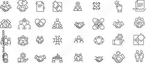 Partnership line icons set. teamwork, collaboration, handshake, agreement icons. editable vector illustration