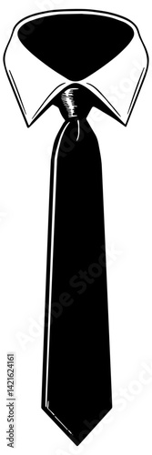 Man's dress shirt collar and tie illustration in black, isolated 