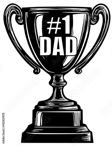 #1 Dad trophy illustration in black, isolated 