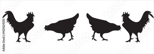 Chicken silhouette set  icon vector illustration.