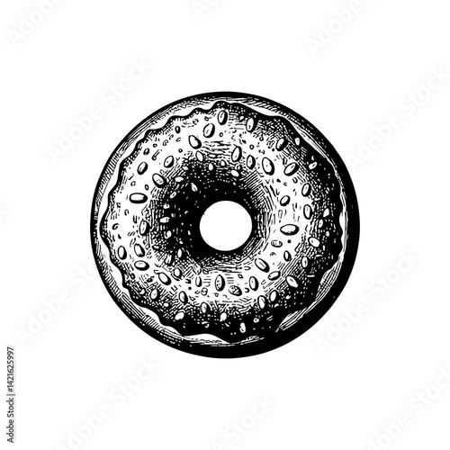 Vector engraving style illustration of a Donuts