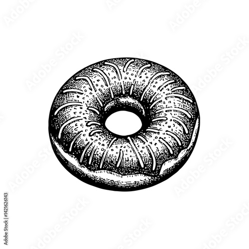 Vector engraving style illustration of a Donuts