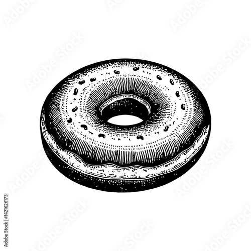 Vector engraving style illustration of a Donuts