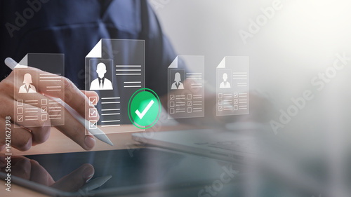Fotografie Candidate Selection Concept in Human Resources featuring businessperson analyzin