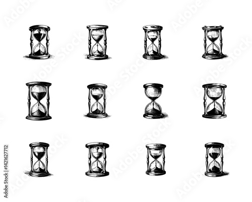Vector engraving style illustration of a Hourglass