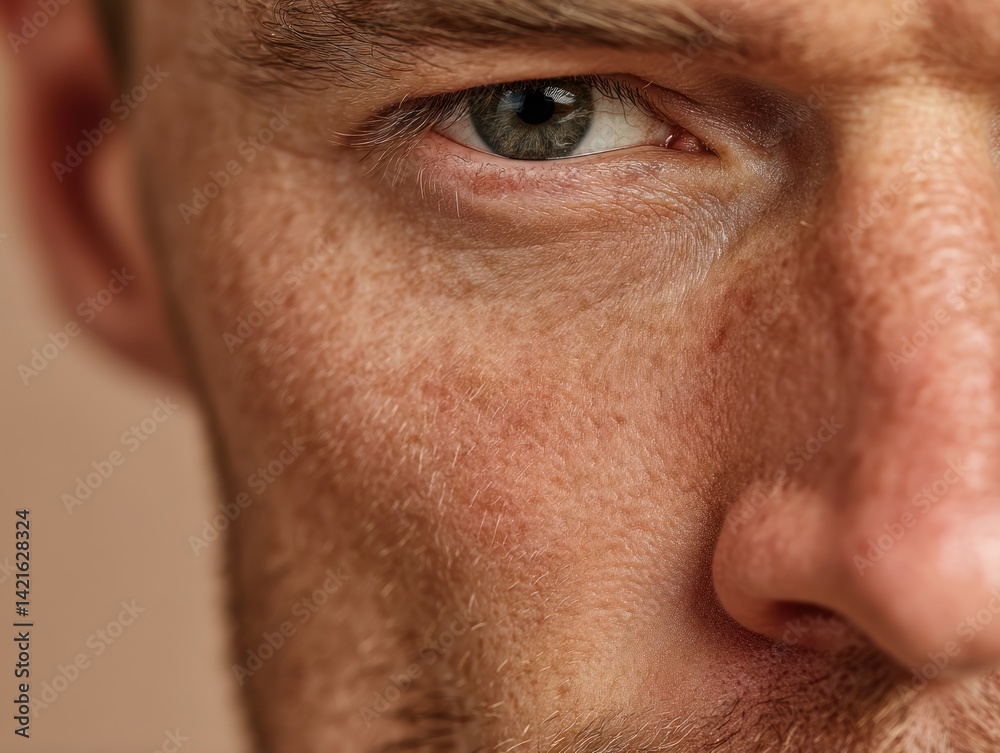 Fototapeta premium Close-up portrait of a man's face, focusing on intense gaze.