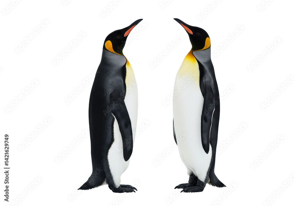 Obraz premium Two penguins facing each other isolated on white background