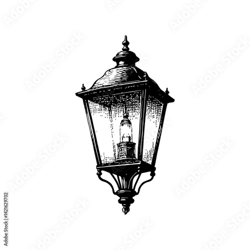 Vector engraving style illustration of a Street Lamp