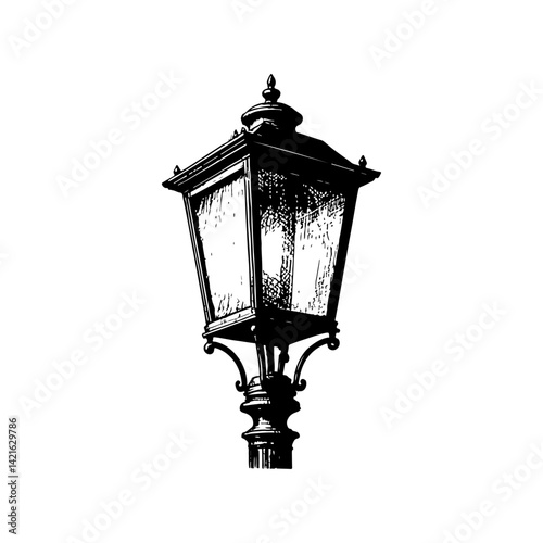 Vector engraving style illustration of a Street Lamp