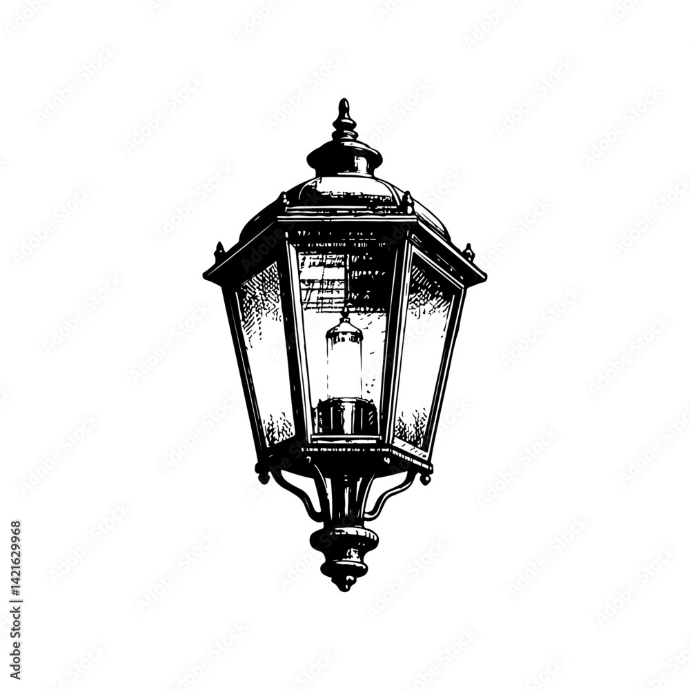 Vector engraving style illustration of a Street Lamp