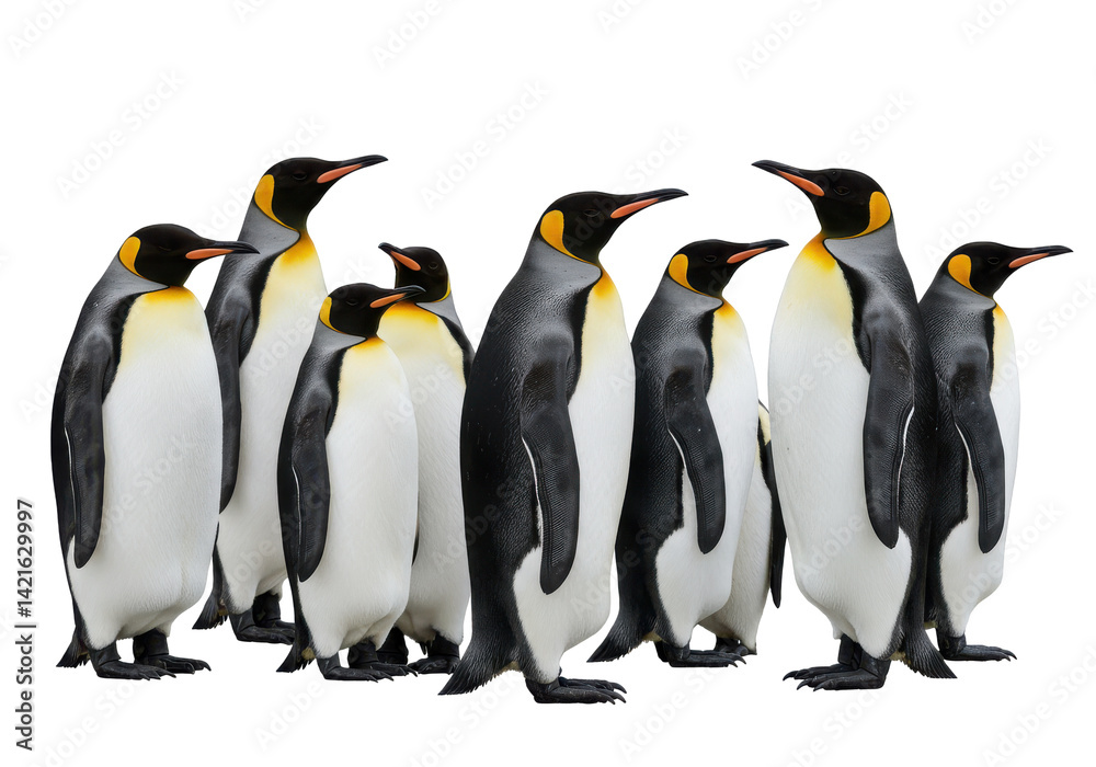 Fototapeta premium Colony of penguins standing together isolated on white background