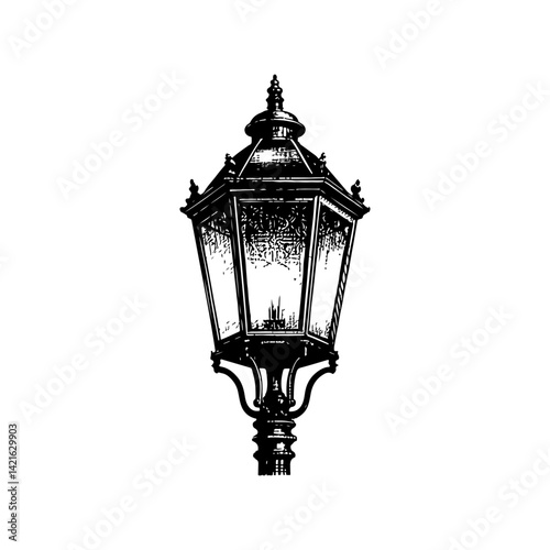 Vector engraving style illustration of a Street Lamp