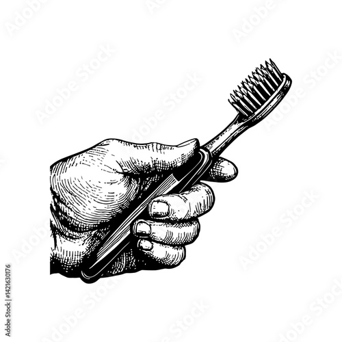 Vector engraving style illustration of a Toothbrush