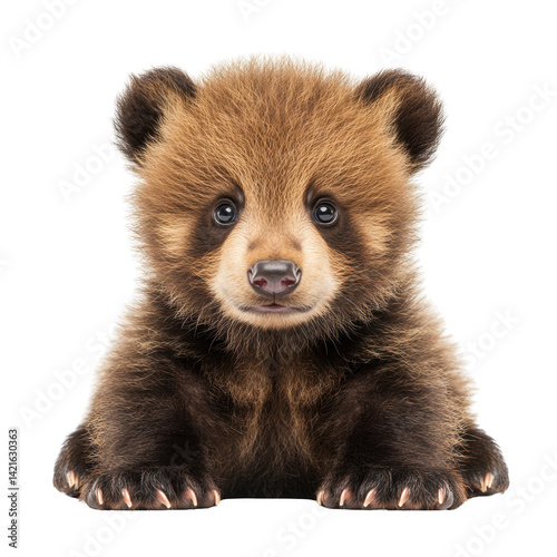 Adorable Brown Bear Cub Isolated on Black Background with Gentle Gaze