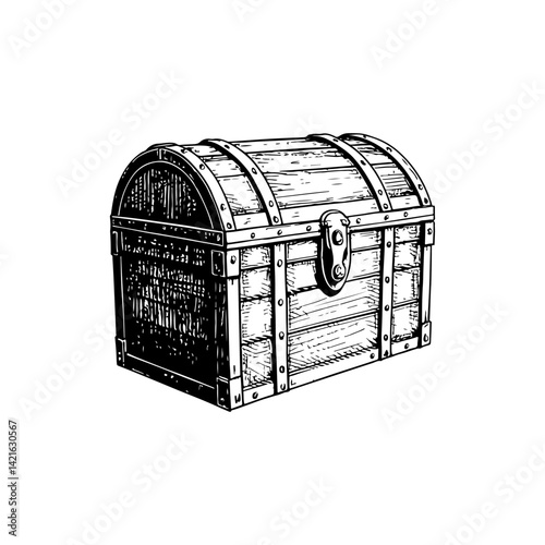 Vector engraving style illustration of a Treasure Chest