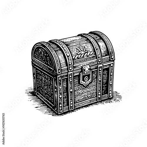 Vector engraving style illustration of a Treasure Chest