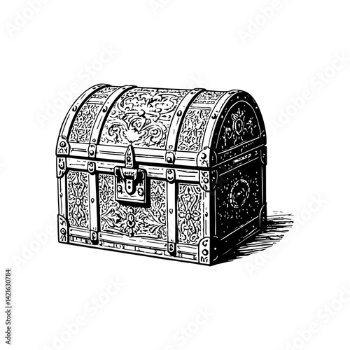 Vector engraving style illustration of a Treasure Chest