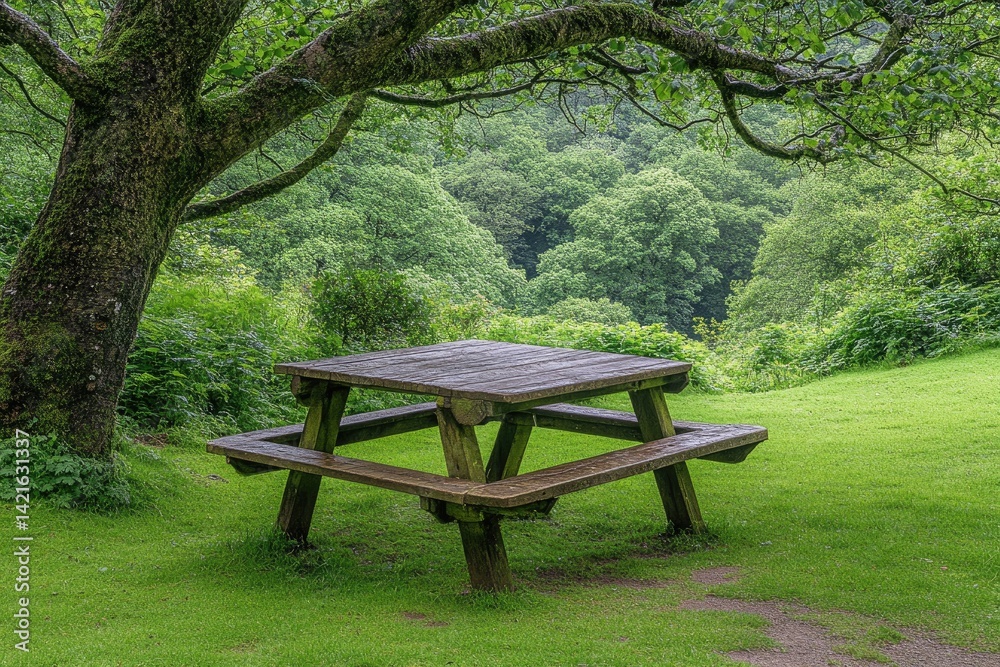 Picnic table in the forest
