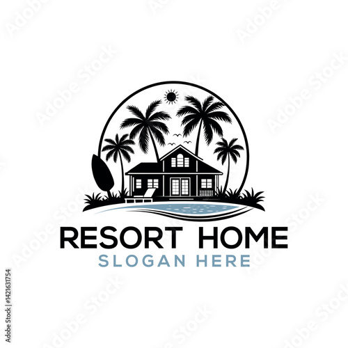 resort home silhouette logo vector line art logo design