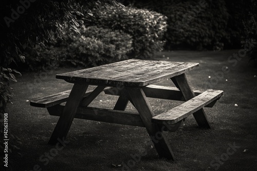 Obraz na płótnie Empty wooden picnic table in a garden w salonie