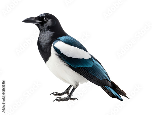 magpie side view isolated on transparent background photo