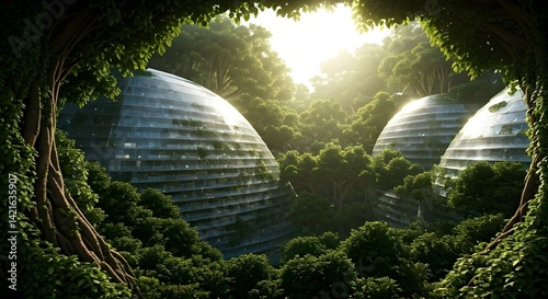 3d render of green planet in the forest with sunbeams