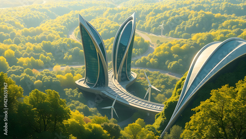 Aerial view of modern architecture in environment friendly City