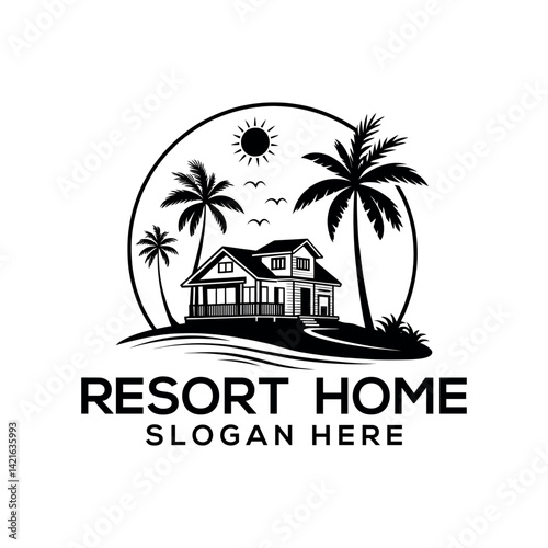 resort home silhouette logo vector line art logo design