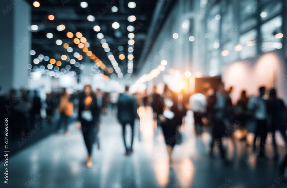 Fototapeta premium Exploring Crowded Trade Show Environments: Attendees Navigate Exhibit Halls with Purpose and Energy.