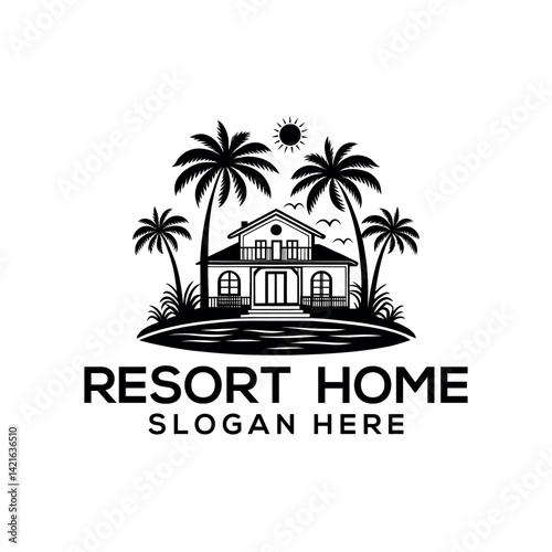 resort home silhouette logo vector line art logo design