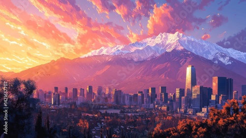 Santiago Chile Poster Illustration Travel Print Decor Gift Paper Canvas Wall Retro Art