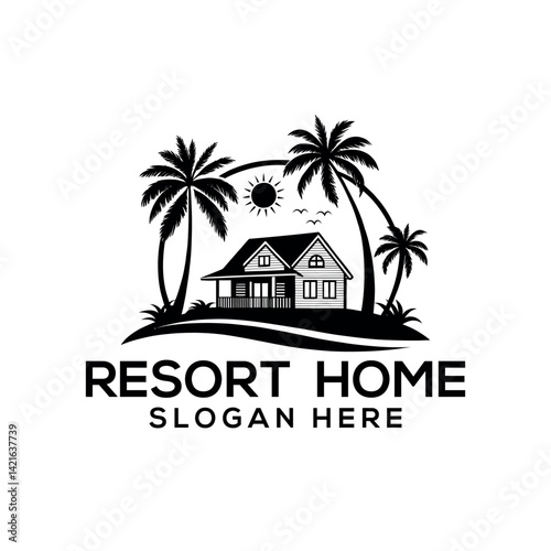 resort home silhouette logo vector line art logo design