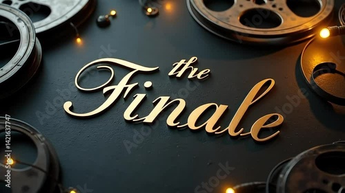 The Grand Finale Dramatic Movie Ending Gold Text with Film Reels