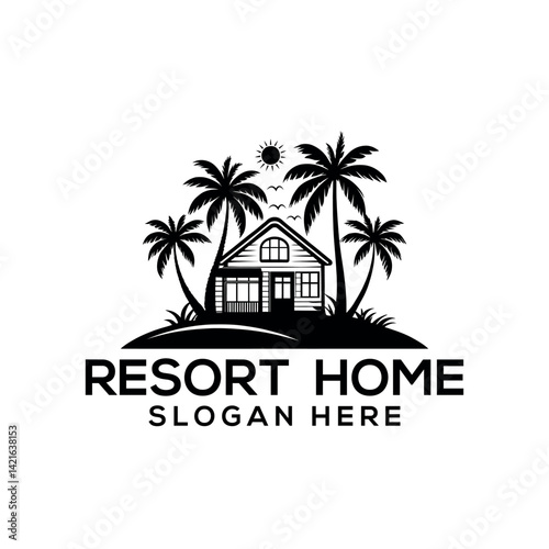 resort home silhouette logo vector line art logo design