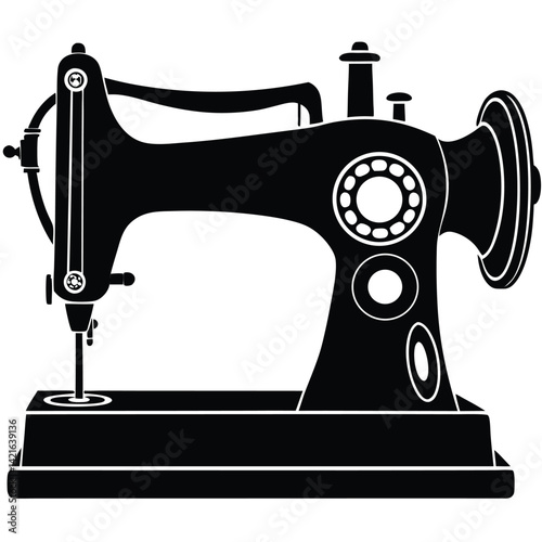 Black Silhouette Vintage Sewing Machine Illustration, Vector Art, Crafting Tool