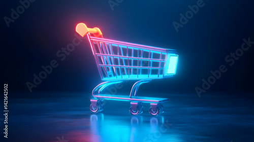 Neon Shopping Cart 3D Render