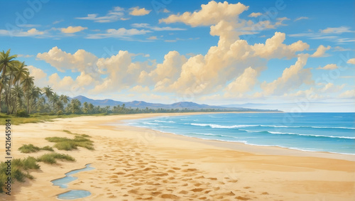 Serene Beach View Showcasing Golden Sand and Clear Waters