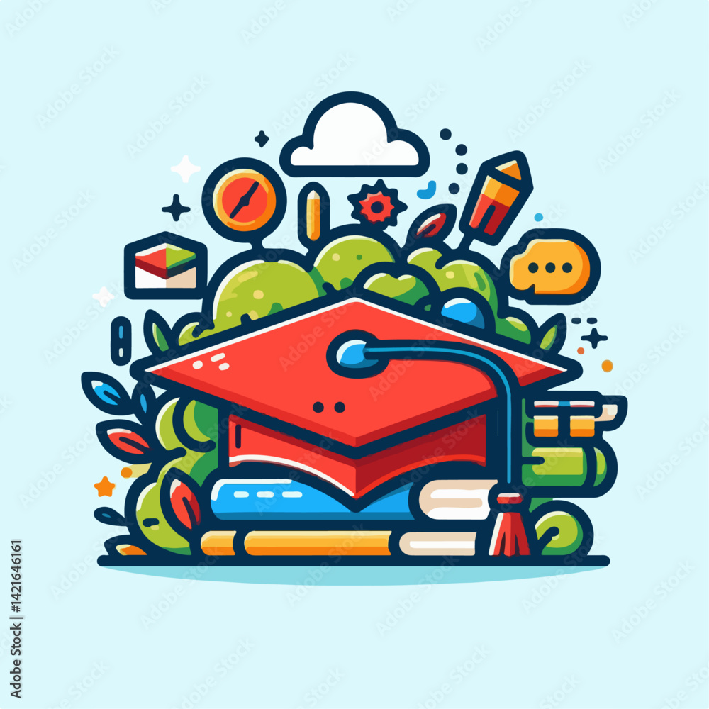 Naklejka premium grandution cap vector illustration 