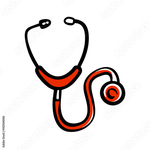 Stethoscope illustration with a red design on a white background, representing medical care and healthcare professionals