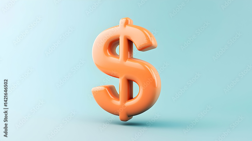 Obraz premium Orange 3D Dollar Sign on Light Blue Background