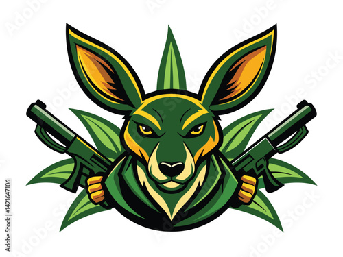 Vector illustration of a aardvark brutal with ears as leaf and eyes as guns
