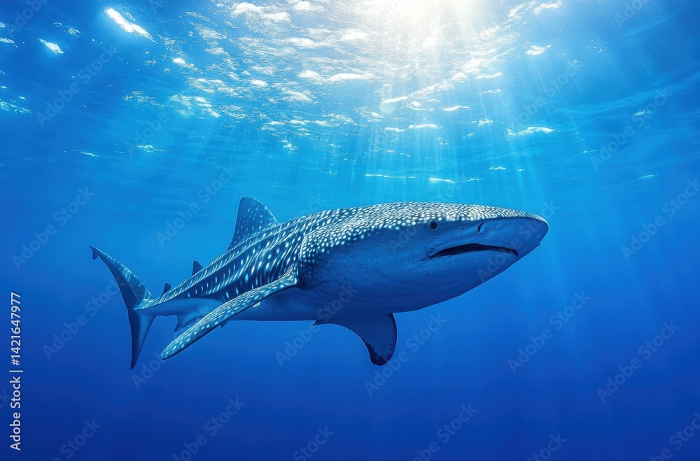 Fototapeta premium Whale shark filtering plankton, gentle giant of the sea,