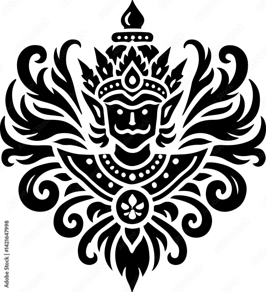 Obraz premium sketch vector illustration silhouette design icon logo symbol mascot detail creature mythology classic vintage knight wayang ethnic traditional vintage 